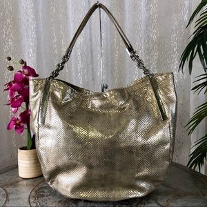 Michael Kors Julian Python Print Gold Hobo